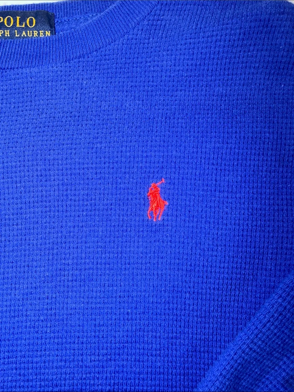 Polo by Ralph Lauren Royal Blue Long-Sleeve Waffle Knit Tee with Red Pony